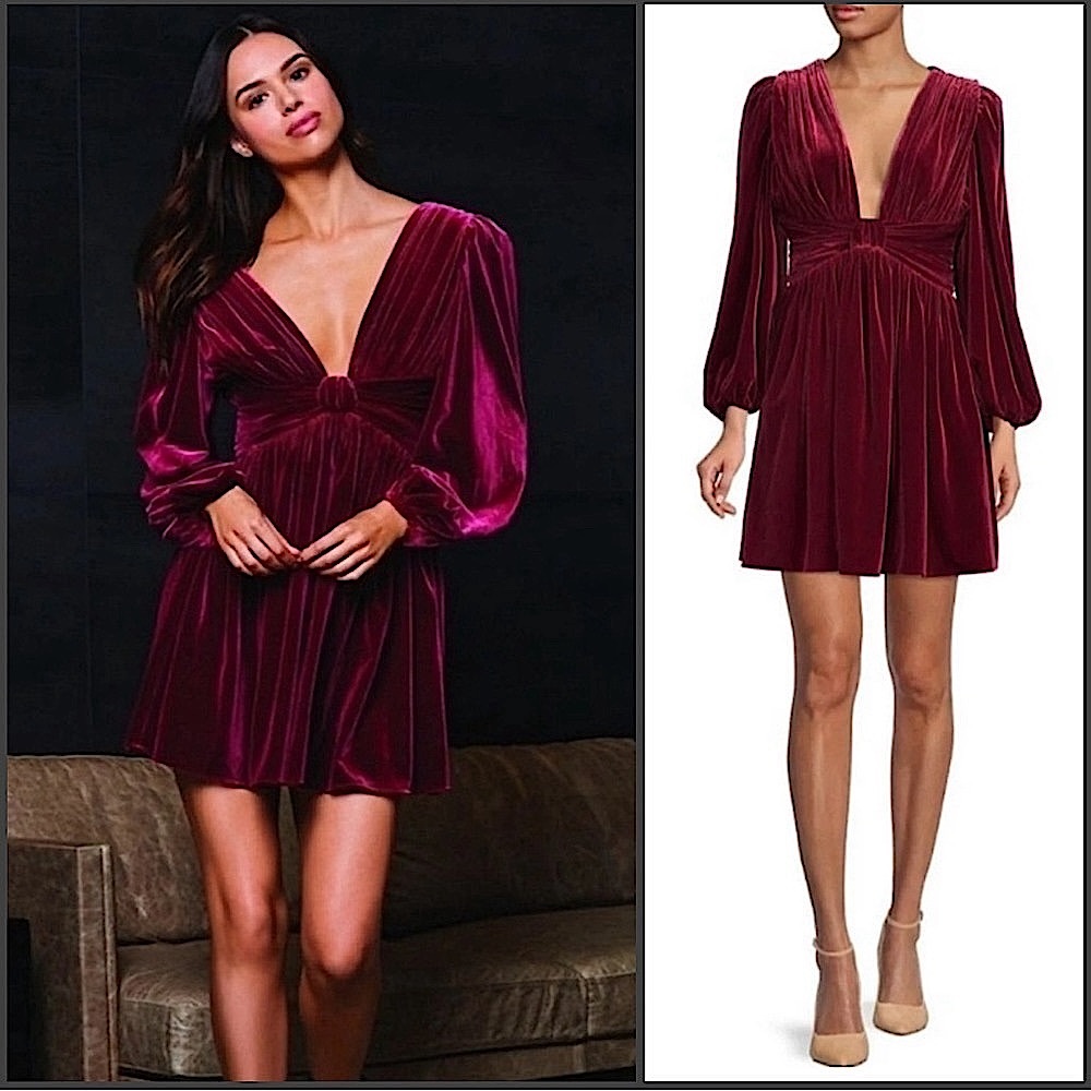 Gianni Bini Mariah‎ Long Sleeve Plunging V-Neck Velvet Mini Dress New with Tags